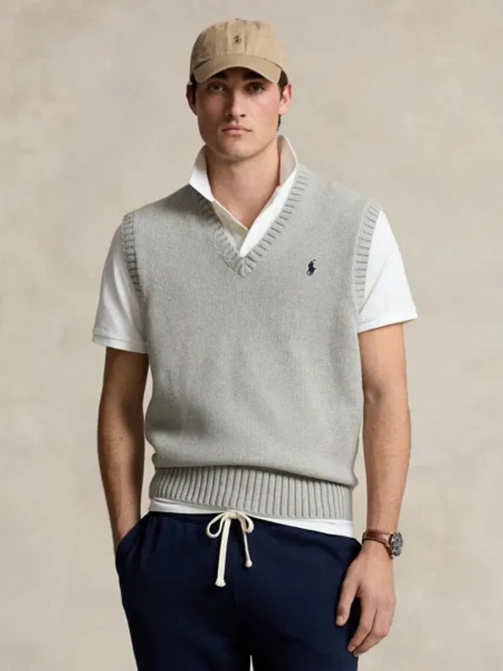 Polo by Ralph Lauren Light Gray V-Neck Knit Sweater Vest
